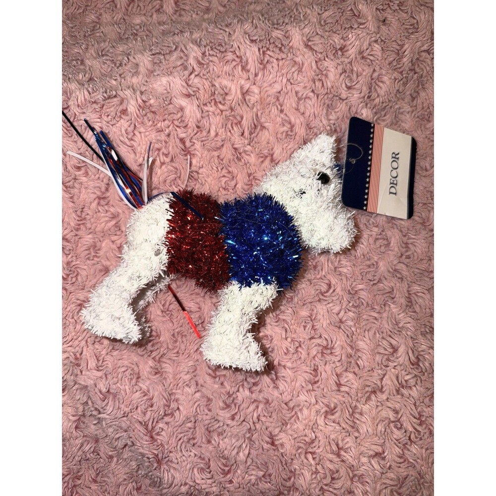 Patriotic Tinsel Unicorn July 4th USA America Decor 6” Decoration NWT